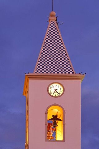 The church tower is covered with glase tiles church Nossa Senhorada Conceicao, Camara de Lobos, Madeira, Portugal