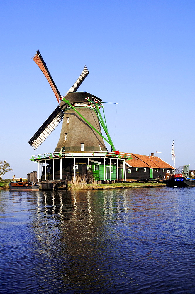 Windmill at an open-air museum, Zaanse Schans museum village, Netherlands, Europe