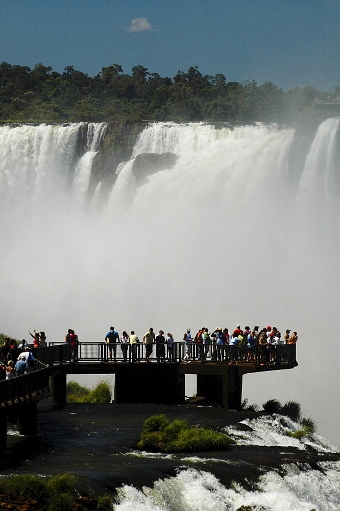 Waterfalls, tourists on viewing platform, Iguacu, Brazil, South America