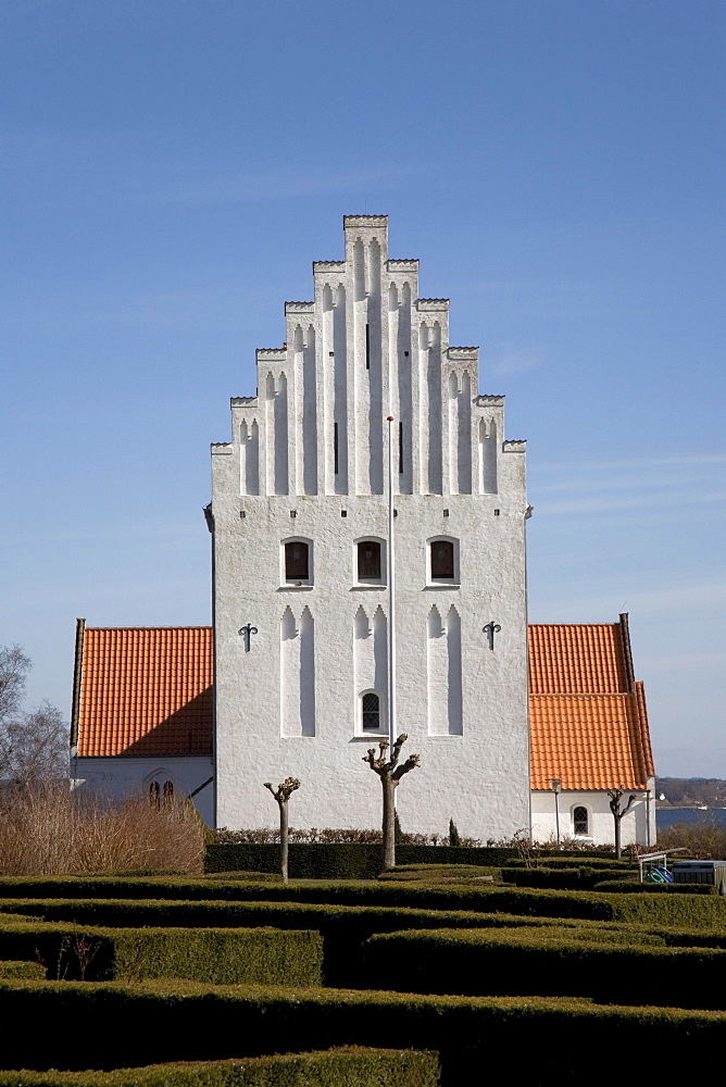 Typical Danish church with stair tower, Rinkenaes, Denmark