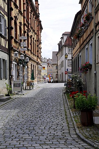 Alley with cobblestone paving, Weikersheim, Baden-Wuerttemberg, Germany, Europe