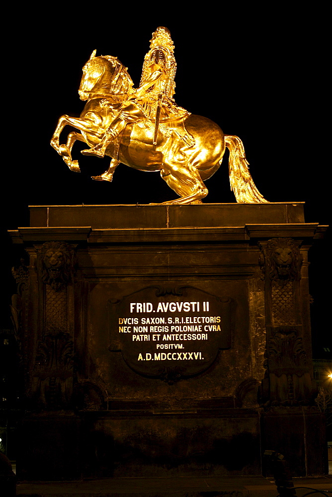 Gilt equestrian statue, golden statue of Augustus II the Strong, Dresden, Saxony, Germany