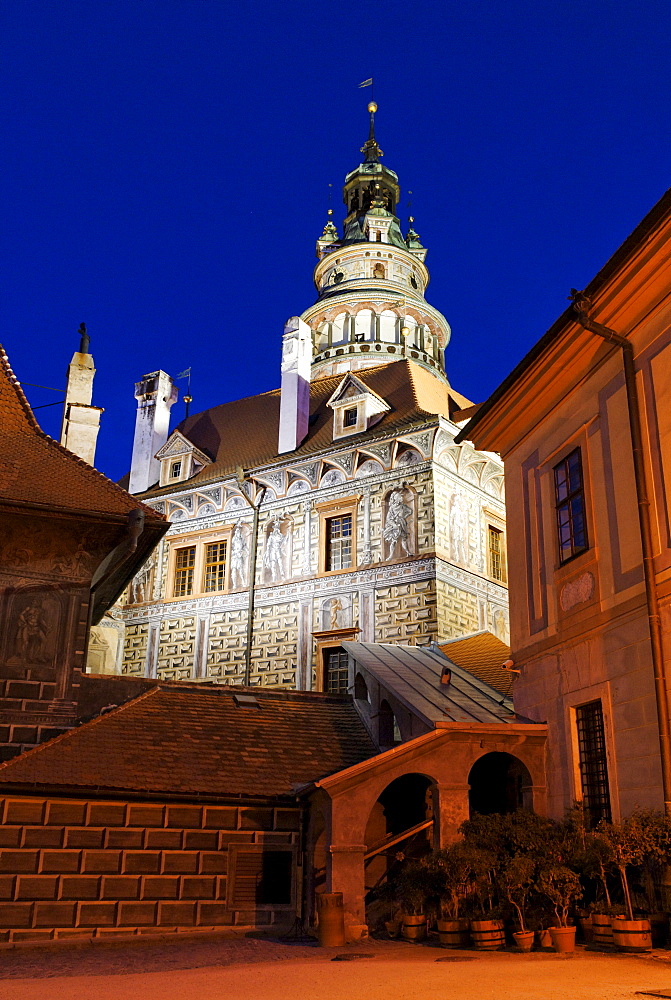 Schwarzenberg Castle in the historic centre of Cesky Krumlov, Krumau, Unesco World Heritage Site, South Bohemia, Czech Republic, Czechia, Europe