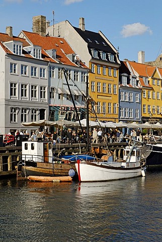 Historic boats in Nyhavn, New Harbour, Copenhagen, Denmark, Scandinavia, Europe