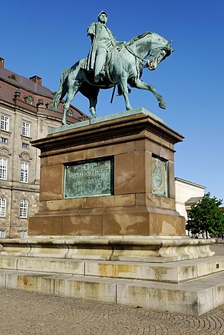 Horse and rider in bronze on Christiansborg Castle Square, Copenhagen, Denmark, Scandinavia, Europe