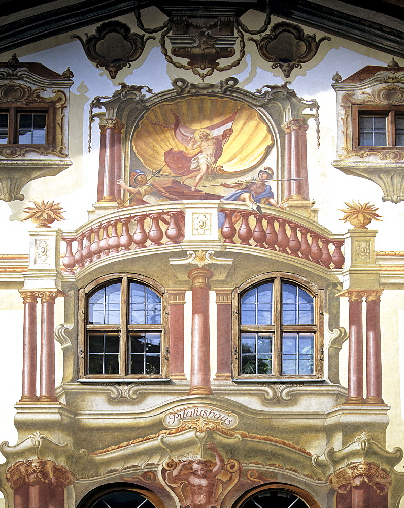 Pilatus House by Frank Zwick, painted facade, Oberammergau, Upper Bavaria, Bavaria, Germany, Europe