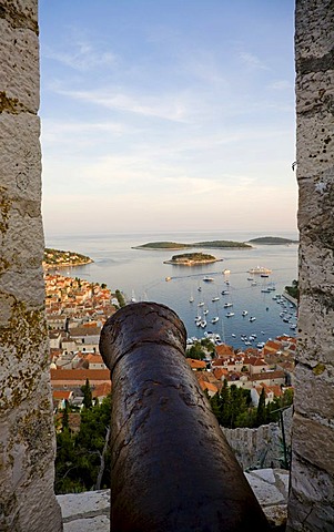 Look of the fortress Spanjola on the harbour of Hvar, Island Hvar, Dalmatia, Croatia