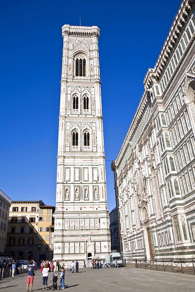 Giottos bell tower with the Santa Maria del Fiore Florence Tuscany Italy