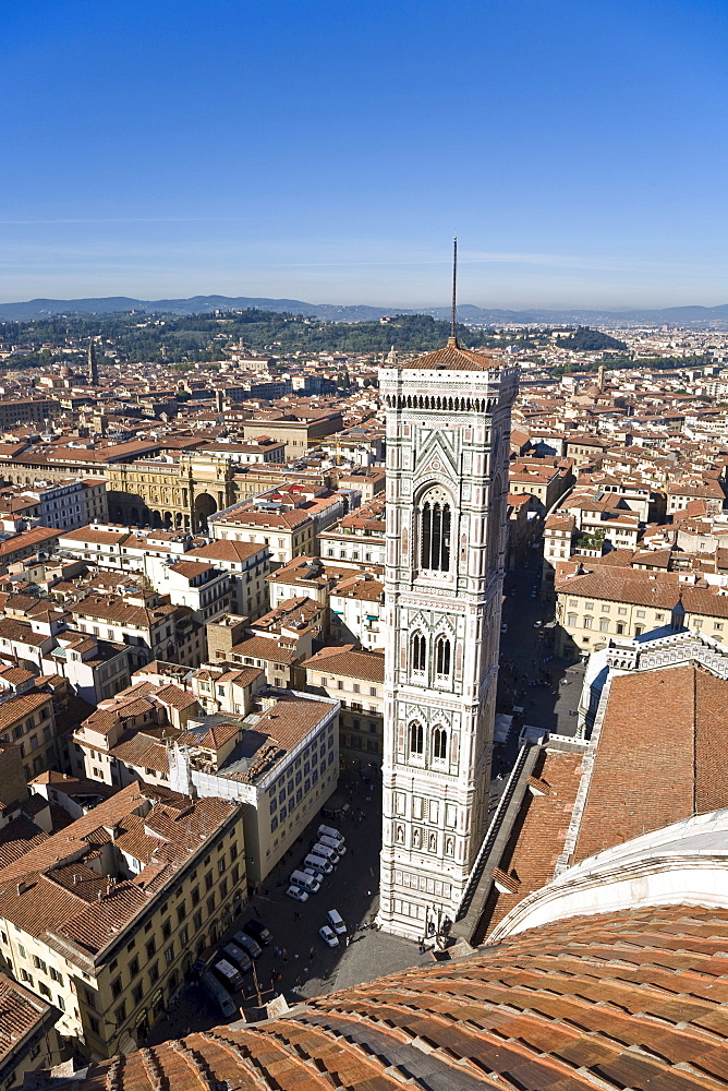 Giottos bell tower with the Santa Maria del Fiore Florence Tuscany Italy