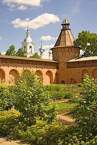 Saviour Monastery of St. Euthymius, garden and stone wall, Suzdal, Russia