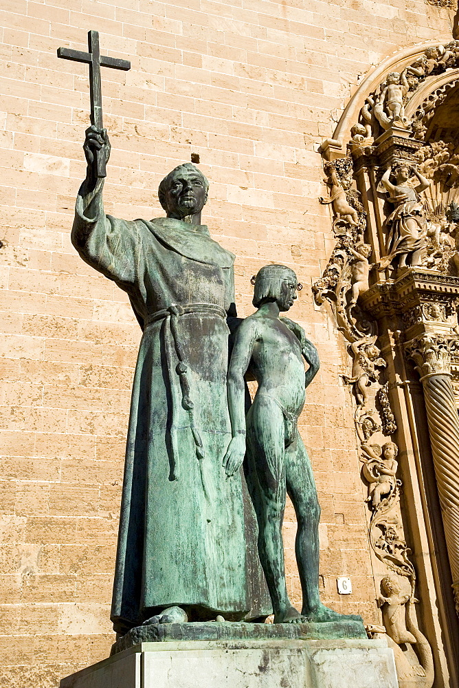 Palma de Mallorca, Fray Junipero Serra statue, founder of San Francisco CA. Balearic Islands, Spain Europe