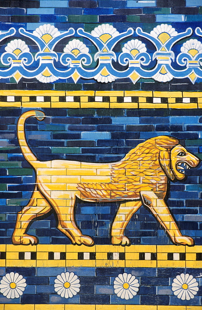 Modern wall painting, mural of the Lion of Babylon, Babylon, Iraq, Middle East