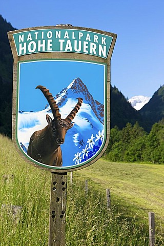 Sign at the entrance to Hohe Tauern National Park, Salzburg, Austria, Europe