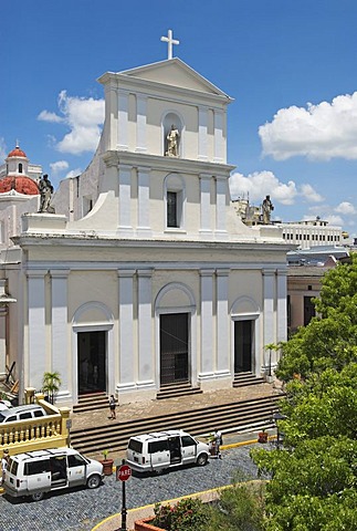 San Juan cathedral seen from El Convento hotel, San Juan, Puerto Rico