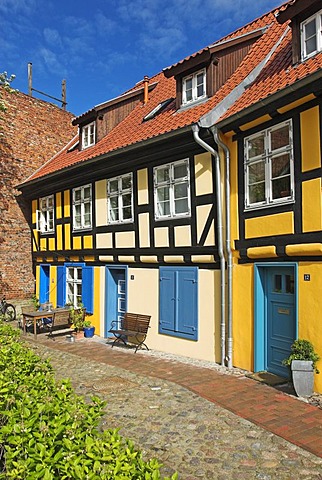 Timber framed architecture in the Johannis monastery, Hanseatic city of Stralsund, Mecklenburg Western Pomerania, Germany, Europe