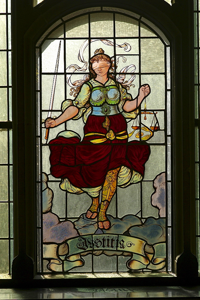 Glass painting, Lady Justice, district court Bremen, Germany