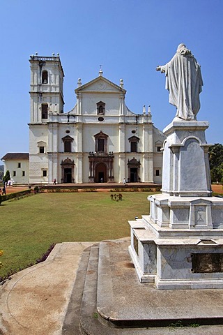 Statue of Jesus in front of Se Cathedral, Old Goa, India