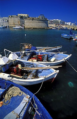 Fishing boats in the harbour of Gallipoli, Puglia, Italy