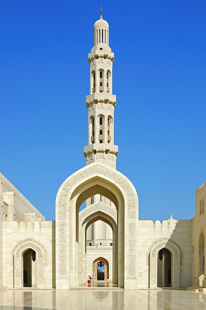 Minaret in the Sultan Qaboos Mosque, Muscat, Sultanate of Oman, Middle East