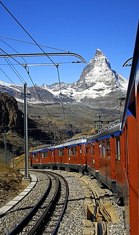 Gornergratbahn, rack railway, and Mt Matterhorn, Zermatt, Valais, Switzerland, Europe