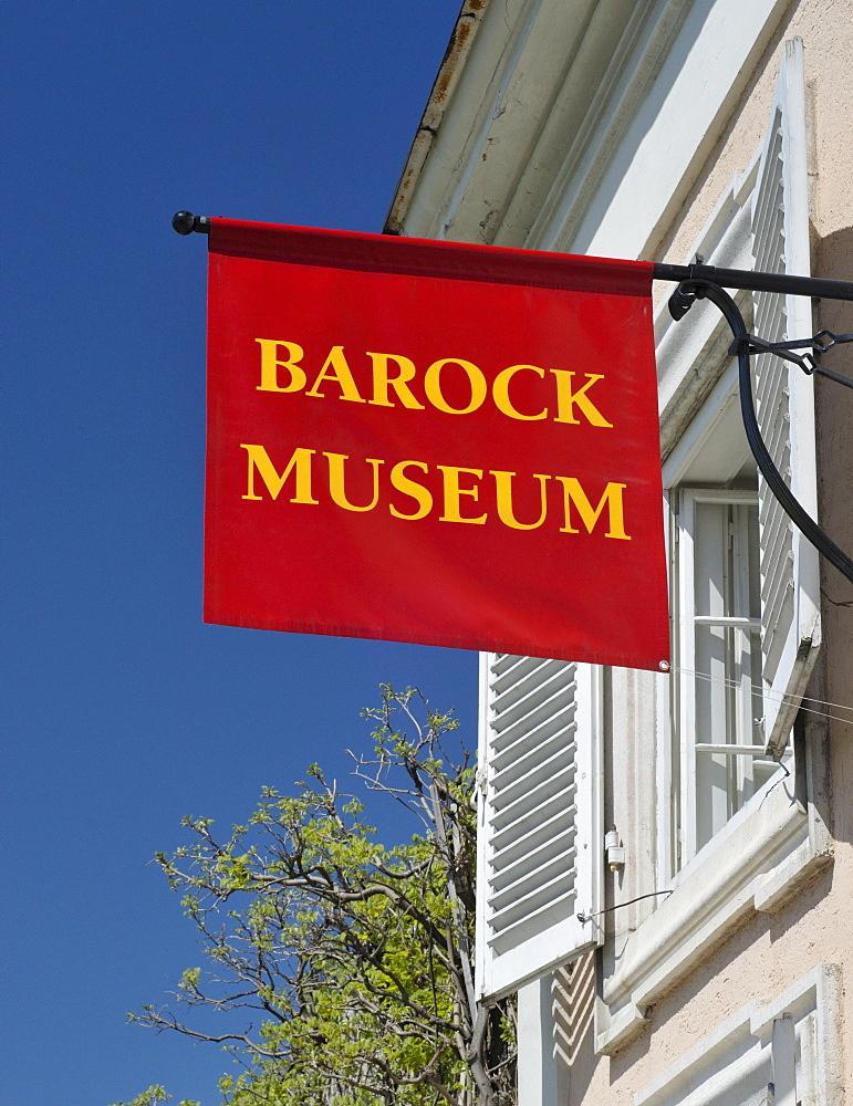 Sign for the Baroque Museum in the Mirabell Gardens, Salzburg, Austria, Europe