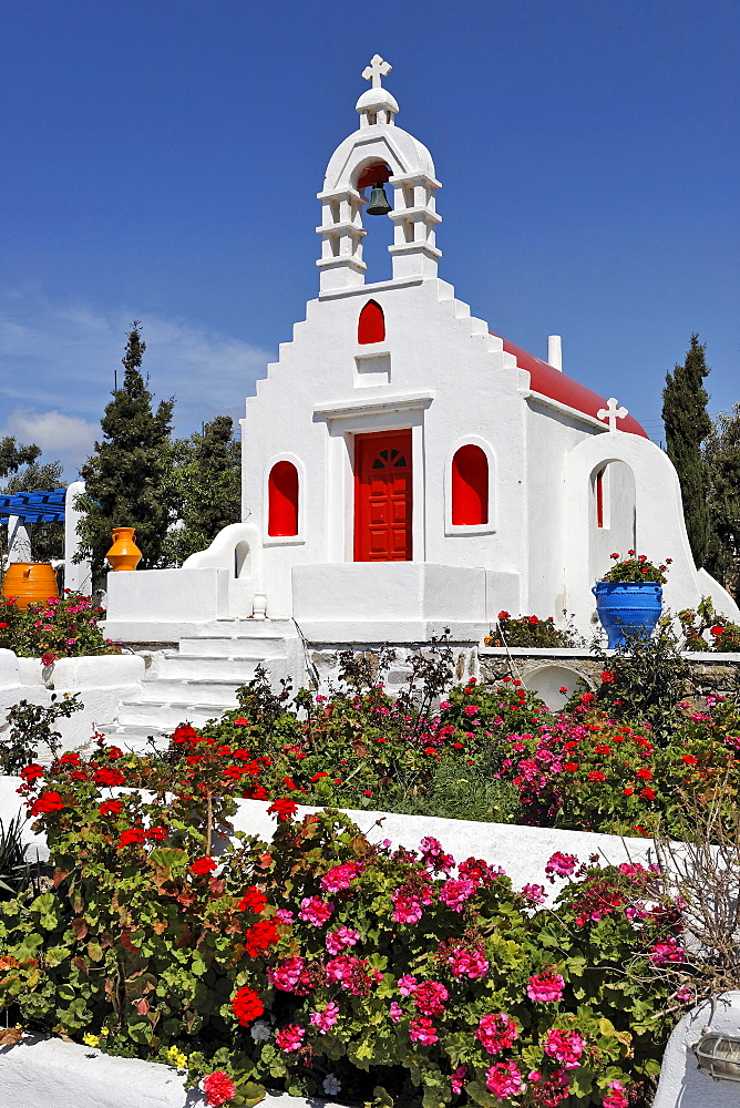 A colourful chapel at a hotel, Myconos, Greece