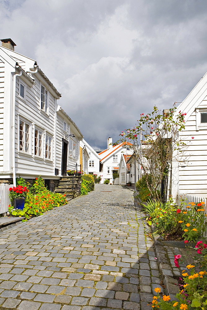 Beautiful old wooden houses in Old Stavanger, the historic centre of Stavanger (European Capital of Culture 2008), Norway, Europe