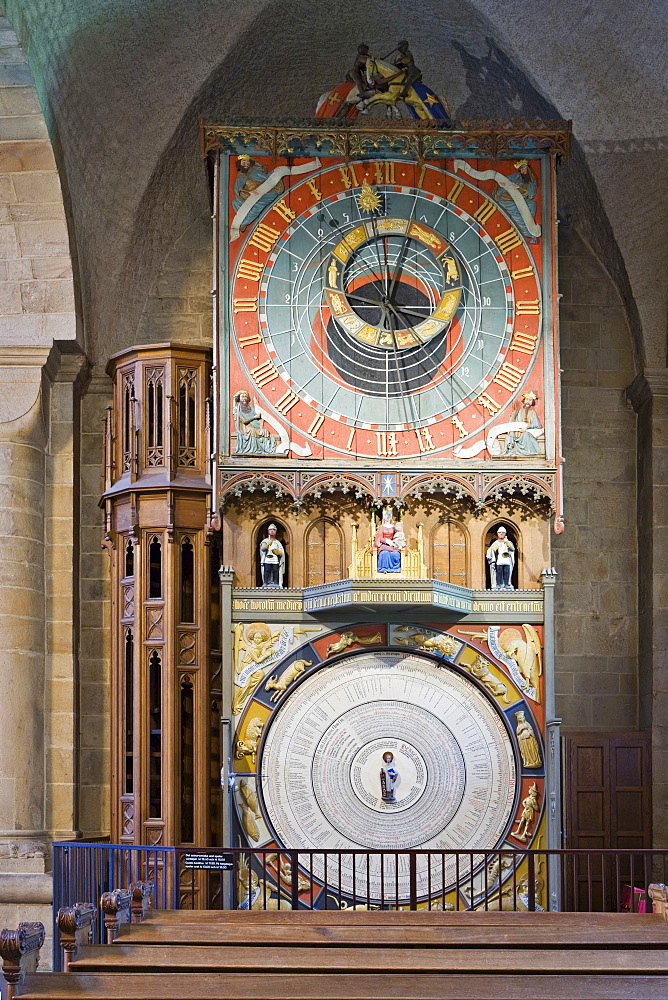 Astronomical clock with zodiac signs (Horologium Mirabile Lundense, fourteenth century) at Lund Cathedral (twelfth century), Lund, Scania, Sweden, Scandinavia, Europe