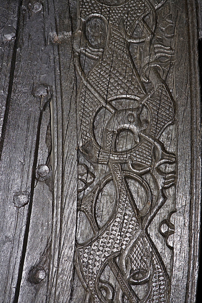 Carvings on the Oseberg Ship at the Viking Ship Museum, Bygdoy, Oslo, Norway, Scandinavia, Europe