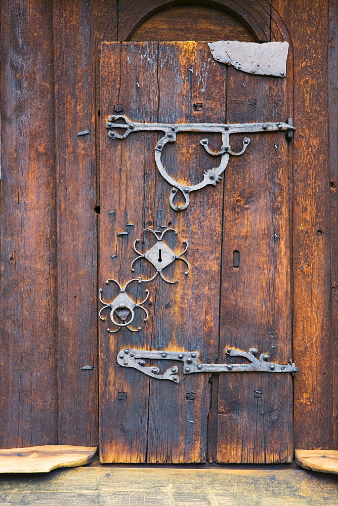 Wooden door at Uvdal stave church (12th century), Norway, Scandinavia, Europe