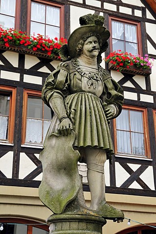 Statue on the Ritterbrunnen Fountain, in Rottenburg am Neckar, Baden-Wuerttemberg, Germany, Europe