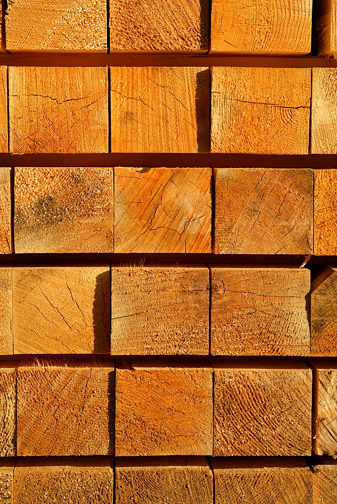 Wooden beams on a lumberyard