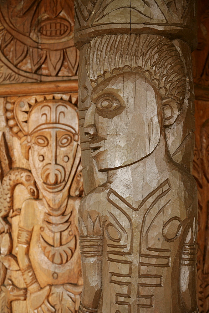 Woodcarvings at the entrance of the university library, Goroka, Papua New Guinea, Melanesia