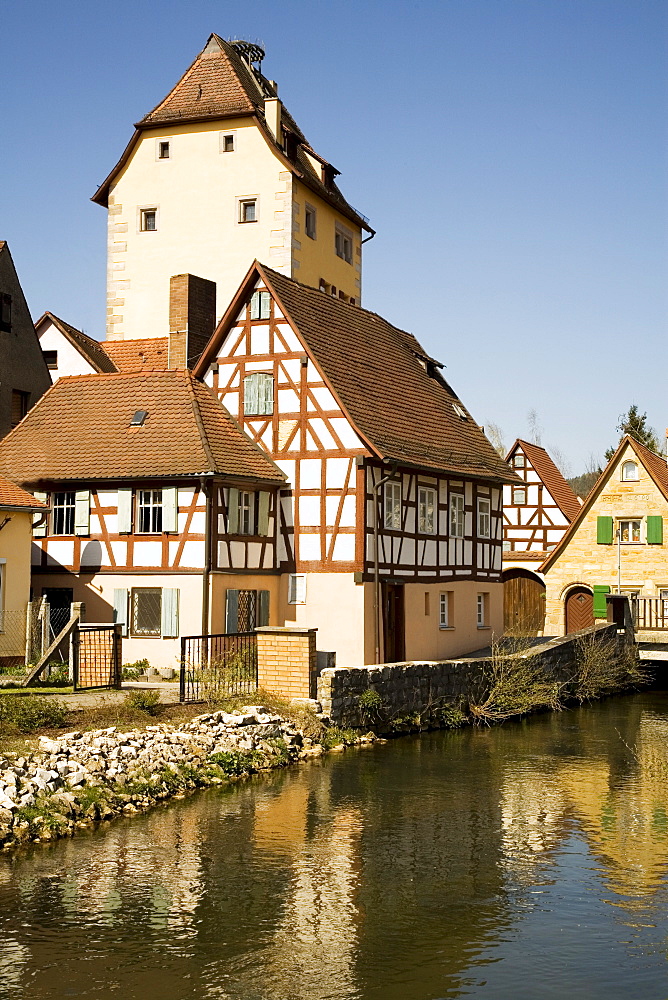 Watergate of Hersbruck at the Pegnitz River, city view, Hersbruck, Upper Franconia, Bavaria, Germany, Europe