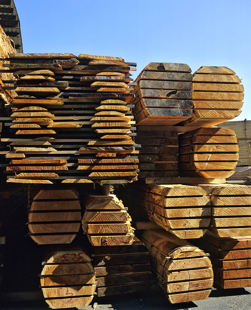 Lumber storage at a sawmill, lumber industry