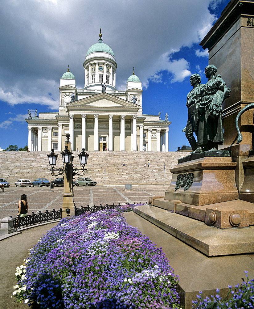 Helsinki Cathedral, Protestant church, memorial statue of Alexander II., Senate Square, Helsinki, Finland