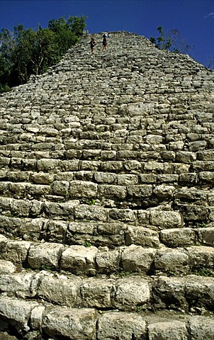 Stairs to the top of the Nohoch-Mul pyramid, Coba, Mexico, North America