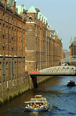 The Speicherstadt, an ancient brick-built warehouse complex, port of Hamburg, Hamburg, Germany