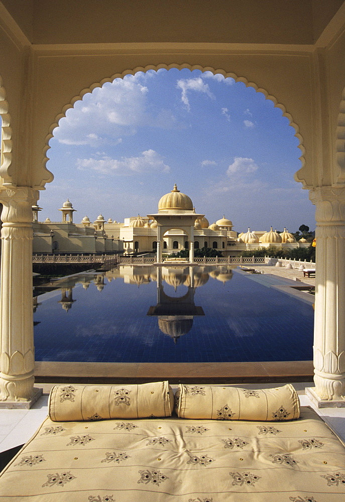 IND; India, Udaipur : Luxury Hotel resort of the Oberoi group. Udaivilas at the Pichola lake. One of many swimming pools. |