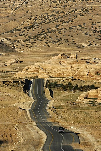 Country road from the Desert Highway to the city of Wadi Musa, Petra, Jordan