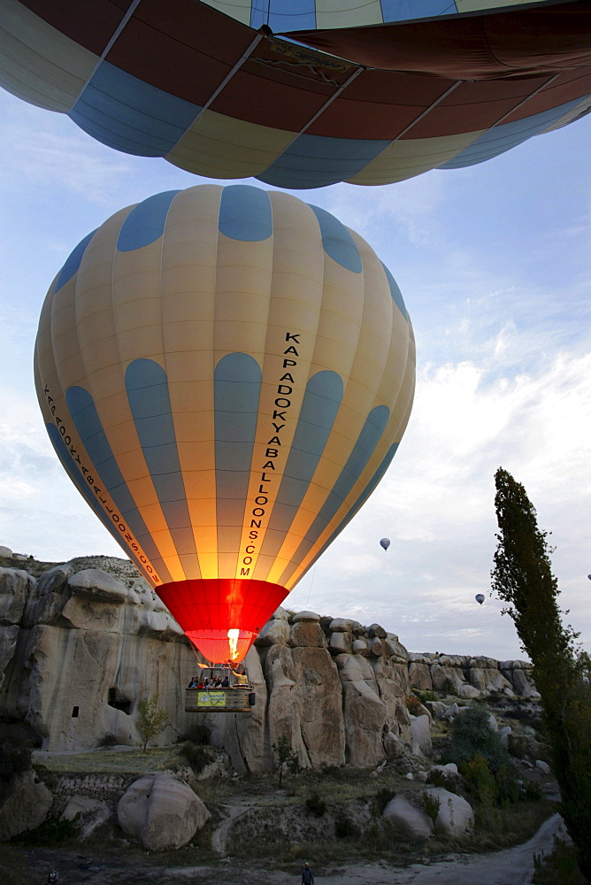 TUR Turkey Cappadocia Hot Air Ballooning over Cappadocia. Balloons of "Kapadokya Balloons". Pre-launching procedere