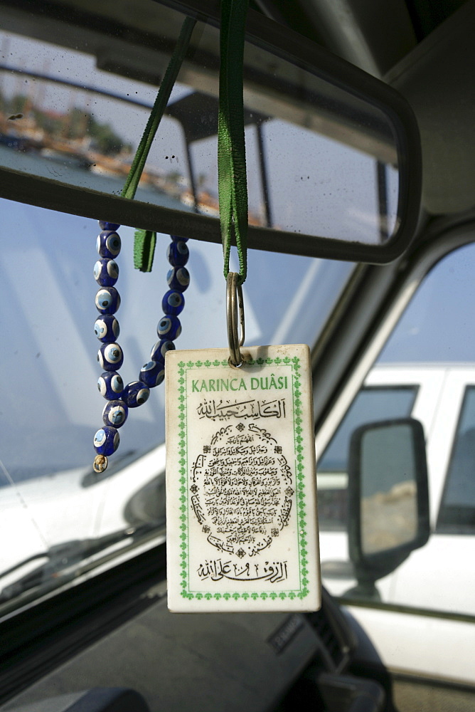 TUR Turkey Side Lucky charm in a car blue eyes chain and koran verse