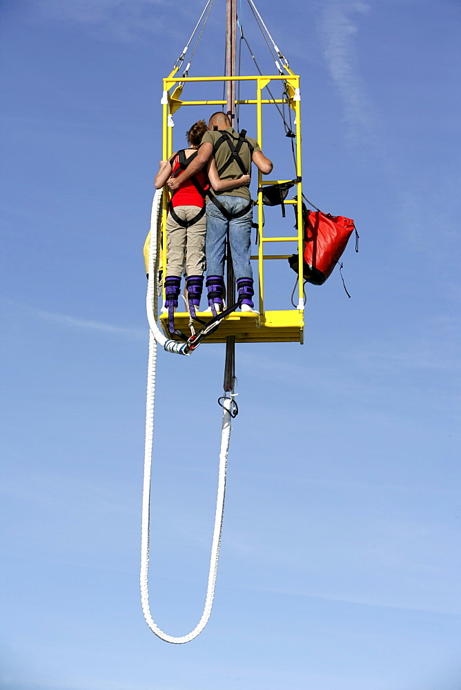 Bungee jumping from the pier, Scheveningen, The Hague, The Netherlands, Europe