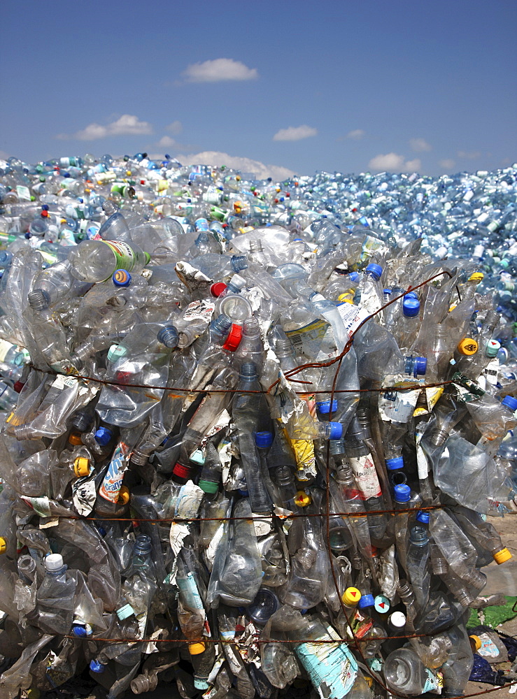 Plastic recycling, PET bottles and plastic rubbish are shredded and pressed, Essen, North Rhine-Westphalia, Germany, Europe