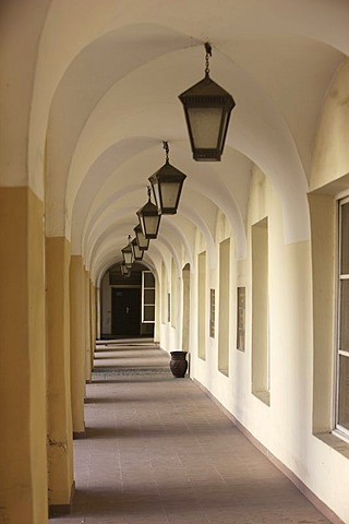 Archway of the University in the historic centre of Vilnius, capital of Lithuania, Baltic States, North East Europe