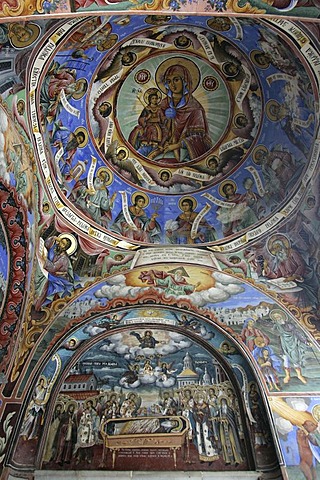 Wall and ceilign painting in orthodox Rila cloister in the Rila mountains, Bulgaria