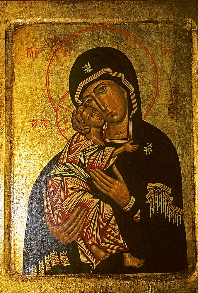 Icon painting of the Virgin Mary holding baby Jesus, Cyprus