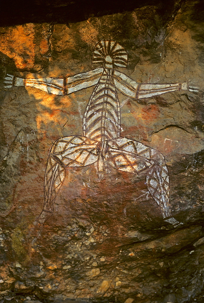 Dangerous ghost, rock painting of the Aborigenis on the Nourlangie Rock, Kakadu National Park, Northern Territory, Australia