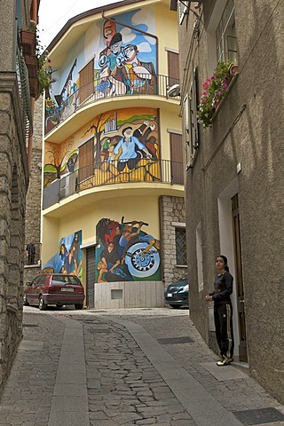 Alley with political murals, Orgosolo, Sardinia, Italy, Europe