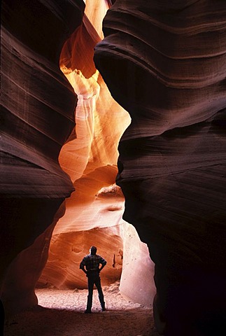 USA, United States of America, Arizona: Antelope Canyon, bizarre sandstone formation, washed out by water, corkscrew slot canyon on the Navajo Indian Reservation.